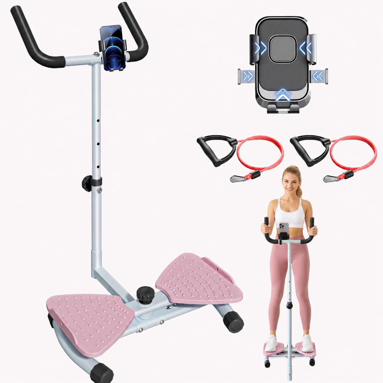 Taillen-Drehmaschine mit Lenker und Handyhalterung, Taillen-Twister mit Widerstandsbändern, 150 kg Kapazität, Bauch-Twister-Board für Frauen, AB Twister Heim-Fitnessgerät für schlanke Taille
