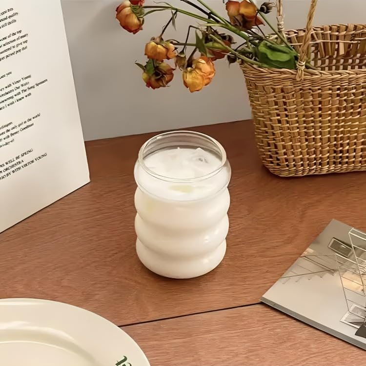 Image of SKDBPM Can with Straw, Transparent Glass Fruit Juice Milk Sipper Tumbler Mug with Lid and Glass Straw - 540ml - Pack of 1 (2 Wave Mug)
