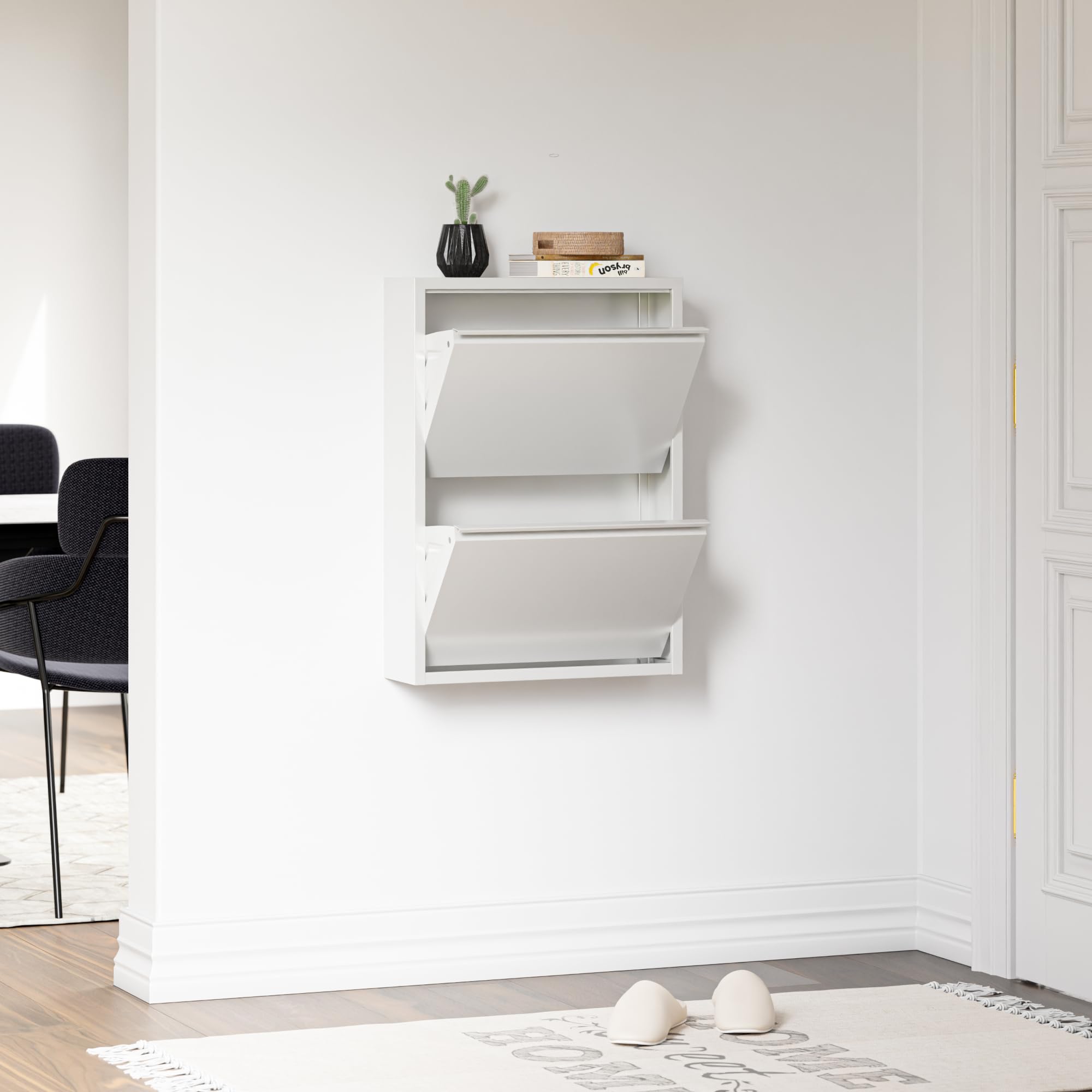 [en.casa] Scarpiera Salvaspazio con 2 Contenitori Ribaltabili Portascarpe in Metallo Mobile per Ingresso Giardino Spogliatoio - Bianco