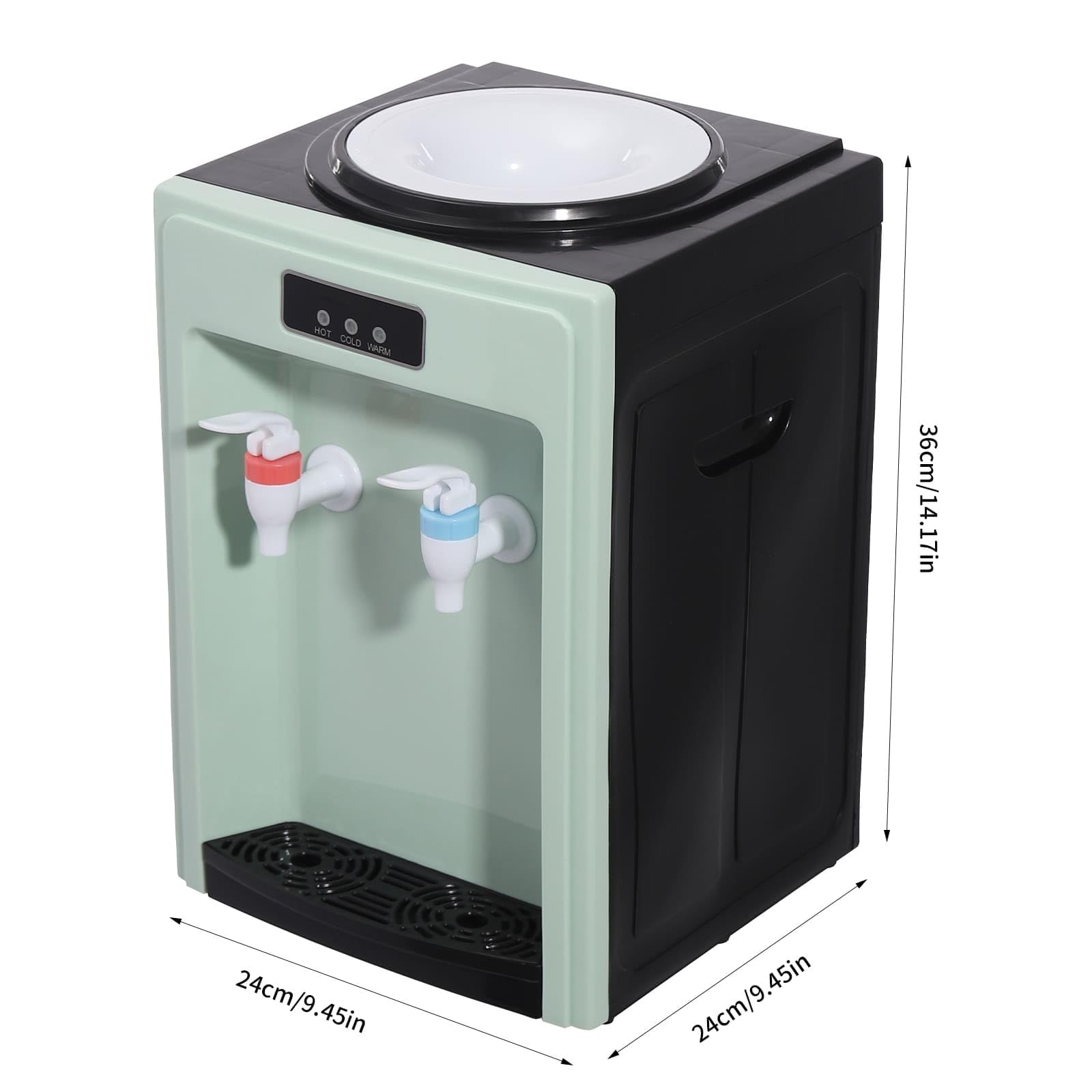 Elektryczny dozownik wody, fontanna wodna, ciepła (90°C) i zimna (15°C), ogrzewanie 550 W / chłodzenie 75 W, PP i stal nierdzewna 304, do domu/biura (zielony)