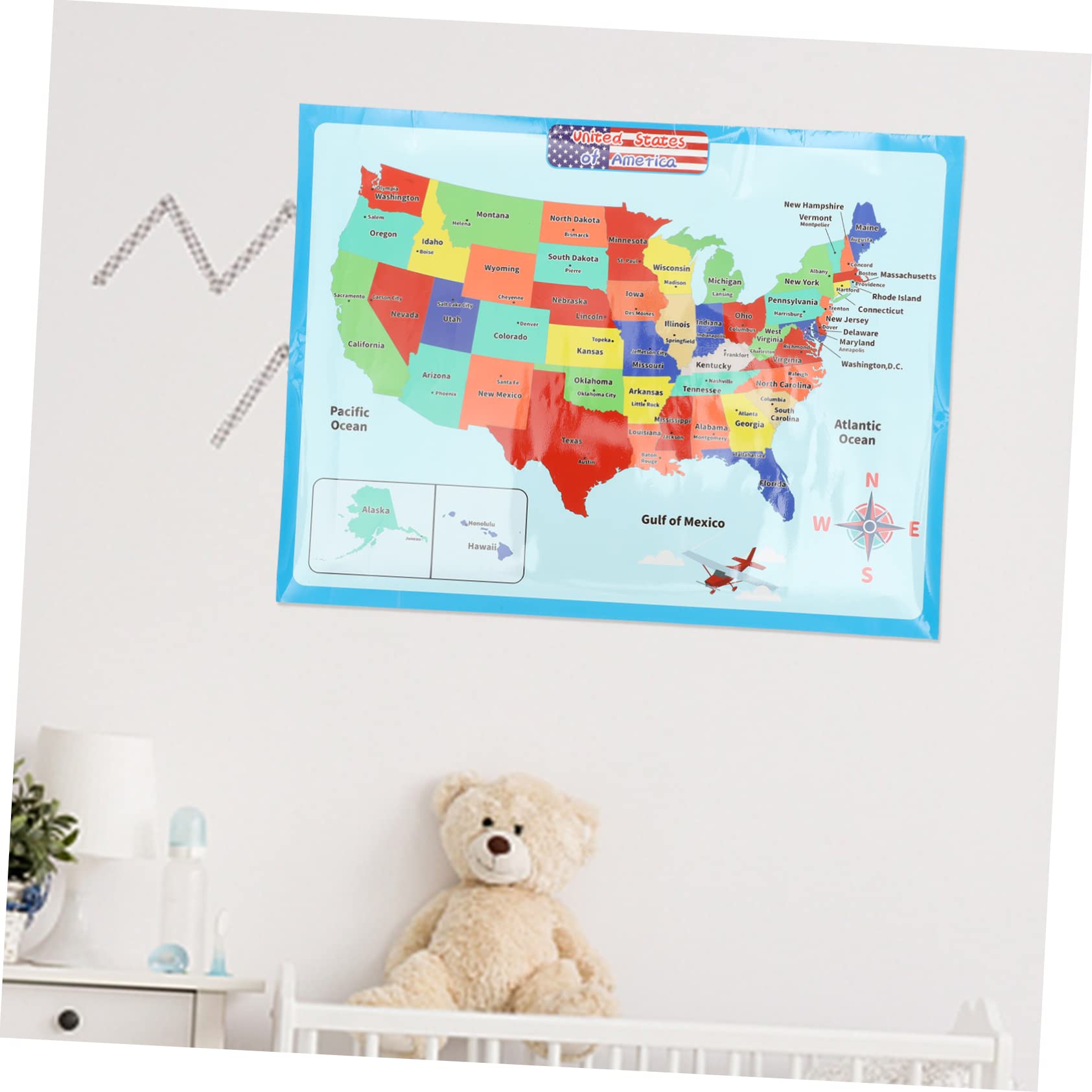 TEHAUX 4blätter Us-karte Lernposter Für Junge Mädchen Pädagogisches Wandplakat Für Vorschule Grundschule Geografie Für Klassenraum