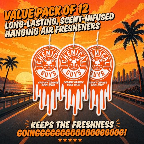 Image of Chemical Guys, Hanging Air Fresheners, Creamy Orange Swirl Scent, 3 Pack | Sweet citrus and creamy vanilla hanging fresheners refresh cars, home and garage while neutralizing odors