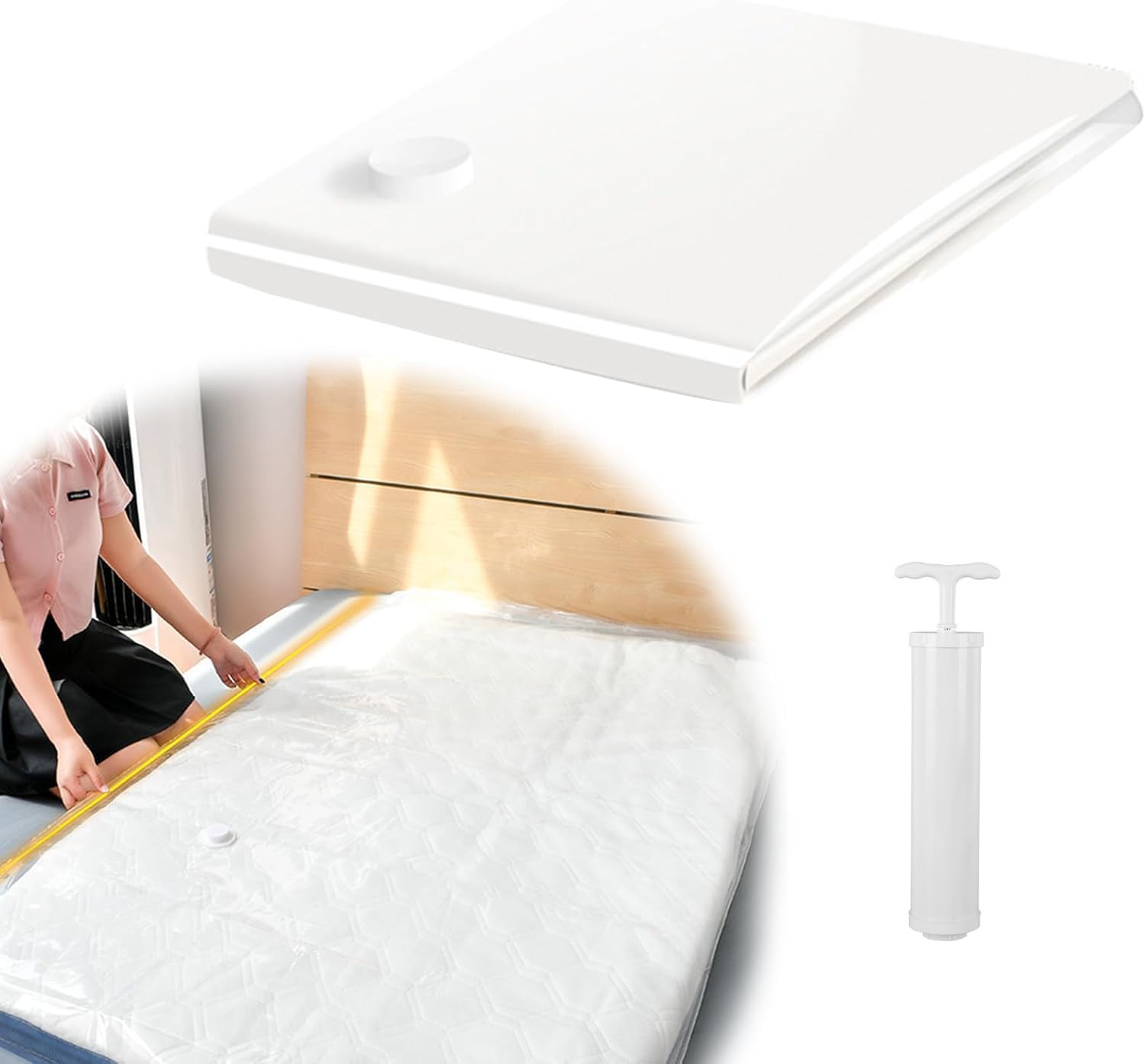 Xmshyodsm Transparent Large Vacuum Storage Bags, 100X220cm Mattress Vacuum Storage Bag, Waterproof Sealable Vacuums Seal Mattress Bag Reusable Space Saver Bags With Hand Pump For Mattresses Quilt Moving Shipping