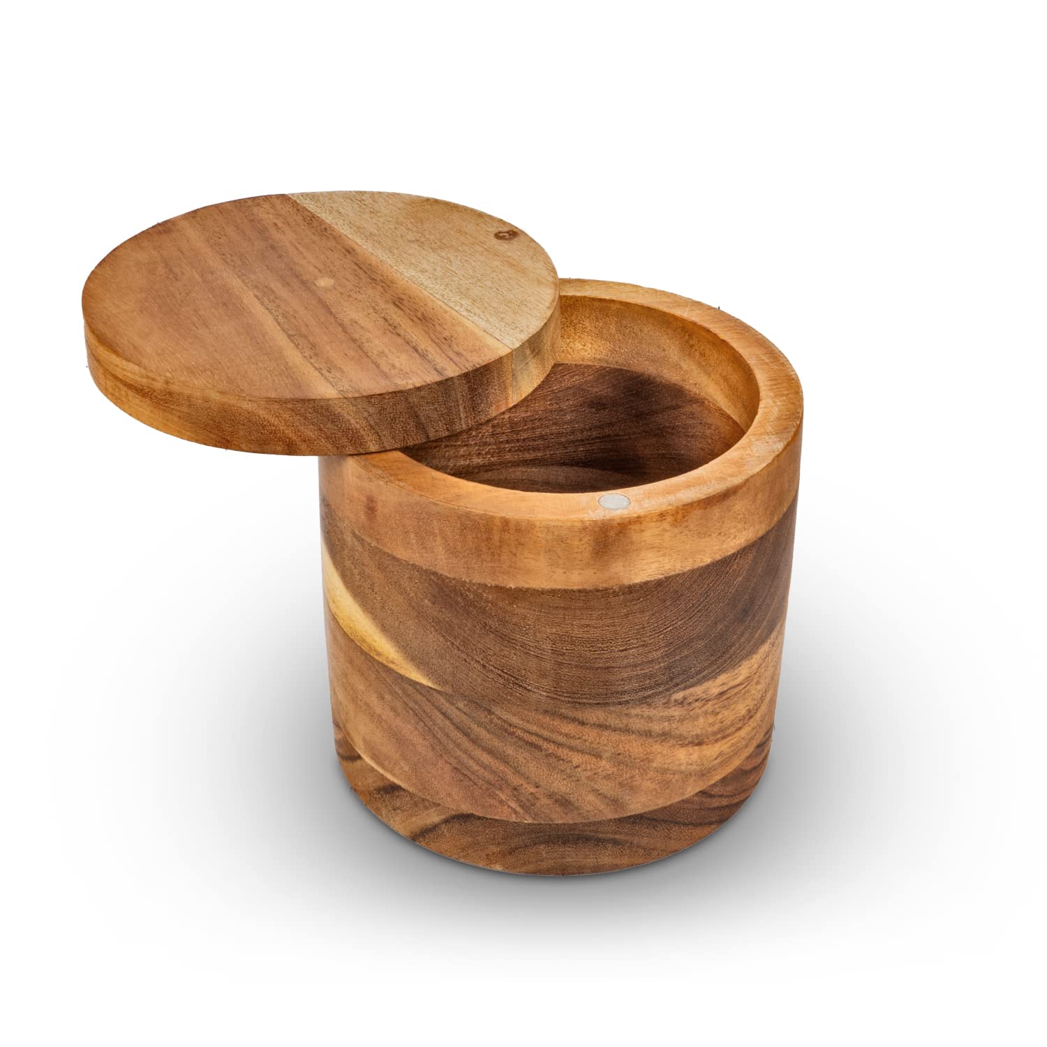 Buy Samhita Acacia Wood Round Salt and Spices Storage Container with Swivel Lid and for