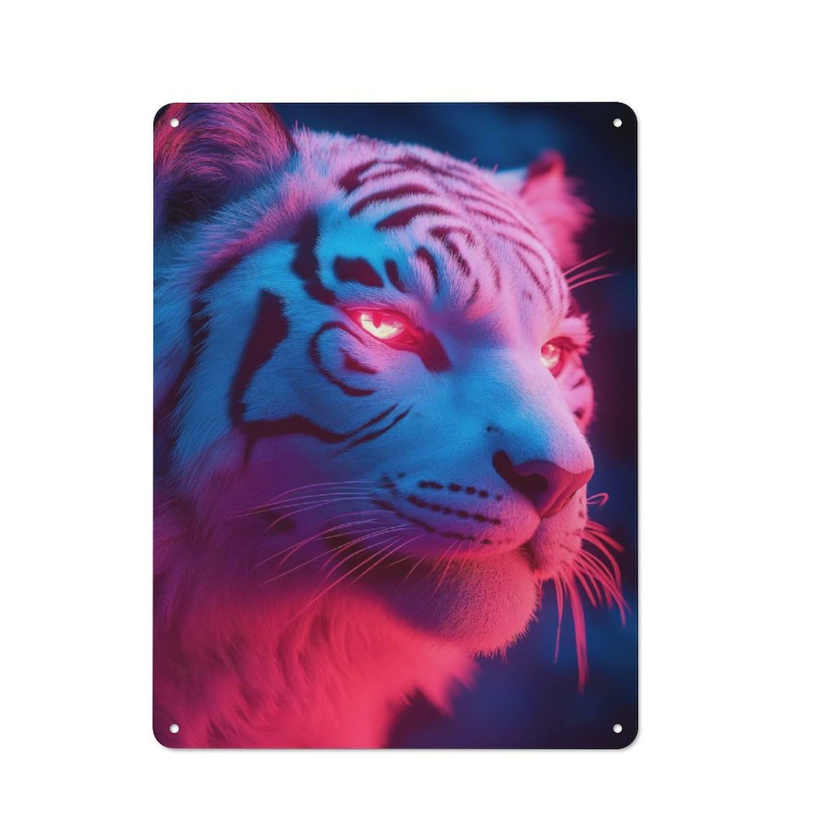 Junmoney Style-22 Rustic Tin Sign 40X30cm Featuring Neon White Tiger Portrait For Bar Or Restaurant, For Vintage Wall Decor Fans, For Themed Room Decoration