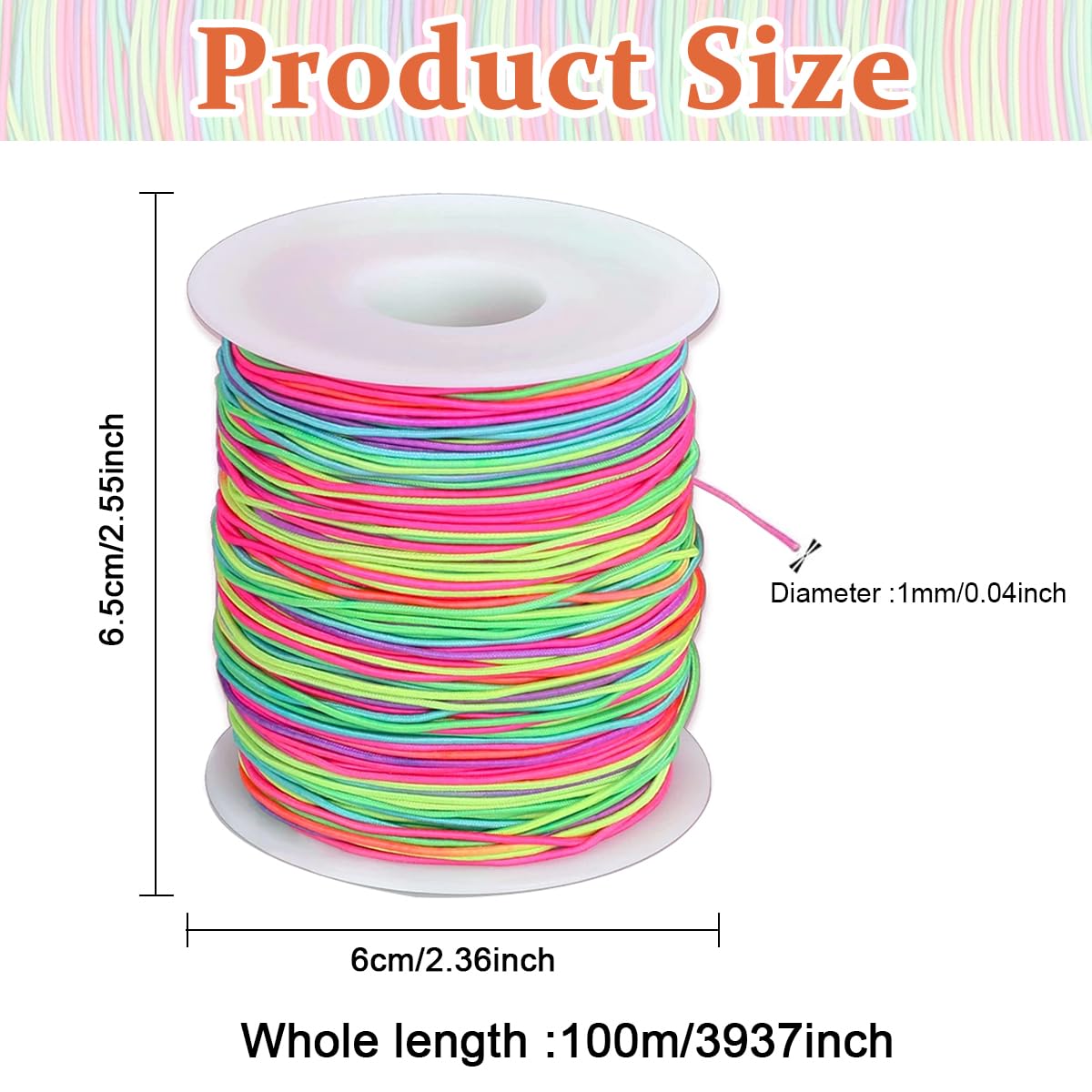 HASTHIP ® Stretchy Bracelet String 1mm Rainbow Elastic for Making, 328Ft Sturdy Beading DIY Thread Cord for Jewelry Necklace Crafts, Multi, 1 Count, Multicolor 1