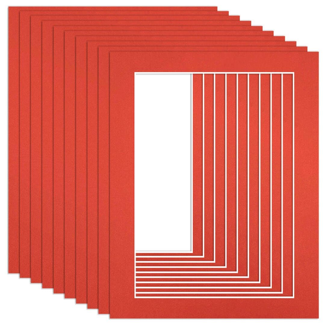 Procut Global 14x11" Poppy Red Picture Mounts to Fit A4 Aperture - Precision Cut Cardboard Photo Mount - Ideal for Frames, Prints, Artwork & Certificates - Sizes & Colours Available - 10 Pack