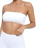 MISSACTIVER Women's Padded Strapless Bandeau Sport Bra Solid Sleeveless Wireless Support Bralette Crop Tube Top Yoga Fitness