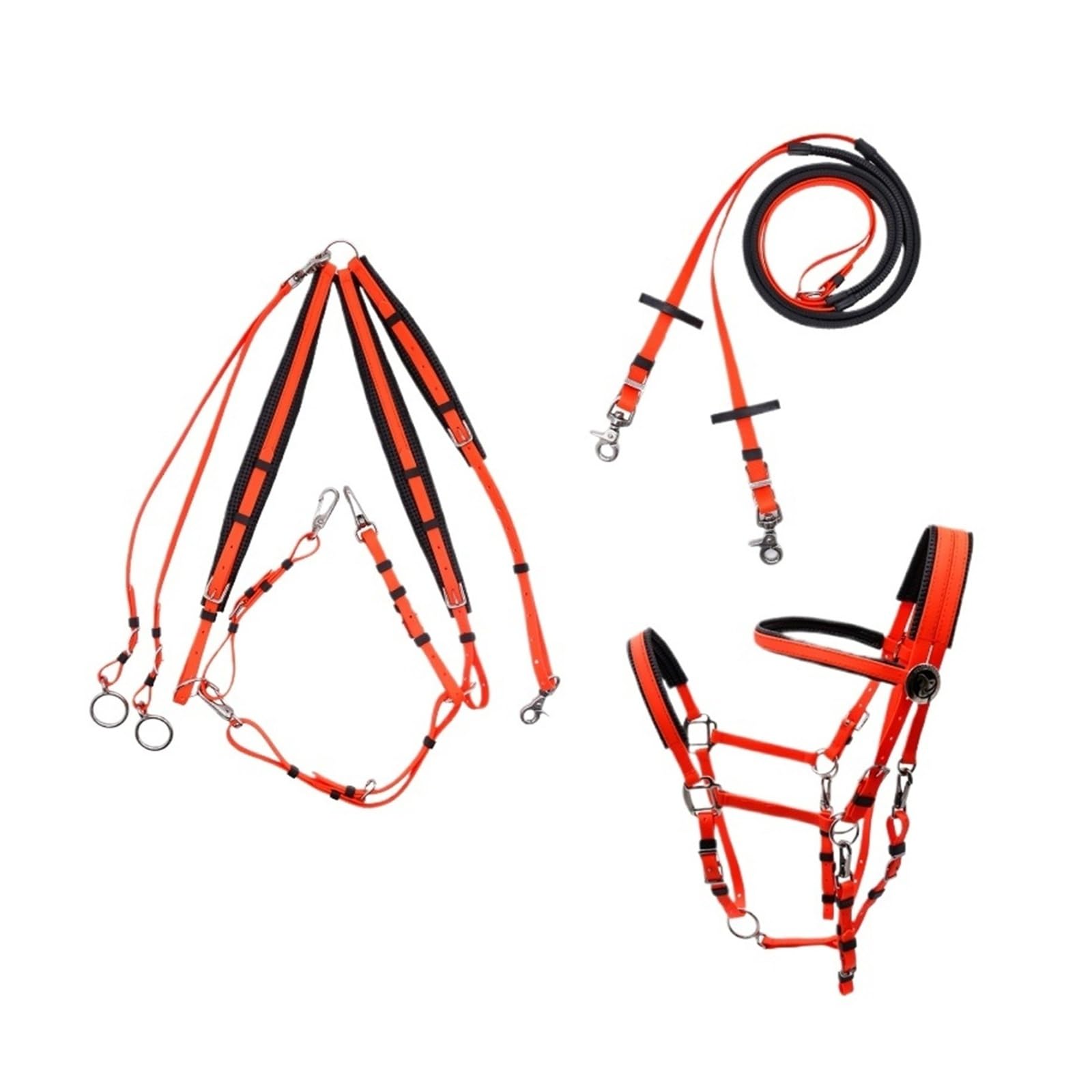 Endurance Horse Tack - Juego completo de cabestro estilo brida de nailon de cuero y PVC, juego completo de equipo de equitación, disponible (naranja)