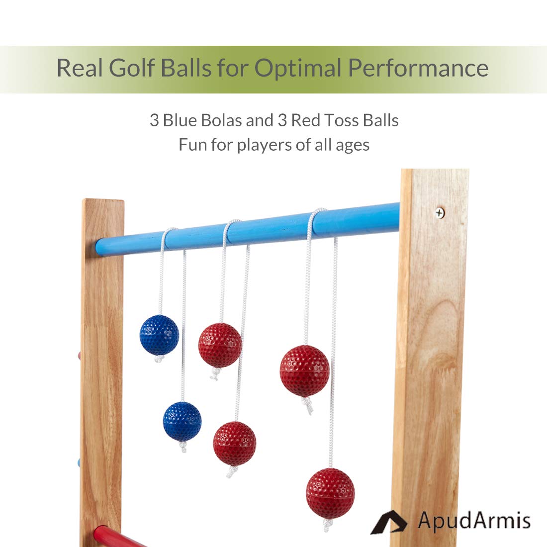 ApudArmis Ladder Toss Game Set, 48x28In Pine Wooden Golf Ladder Lawn Game with 6 Bolos Balls and