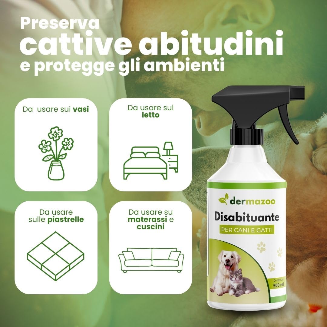 Dermazoo Disabituante Gatti e Disabituante per Cani 500ml Spray Anti Pipi Cane per Uso Interno ed Esterno con Citronella e Geraniolo, Repellente per Gatti Anti Urina