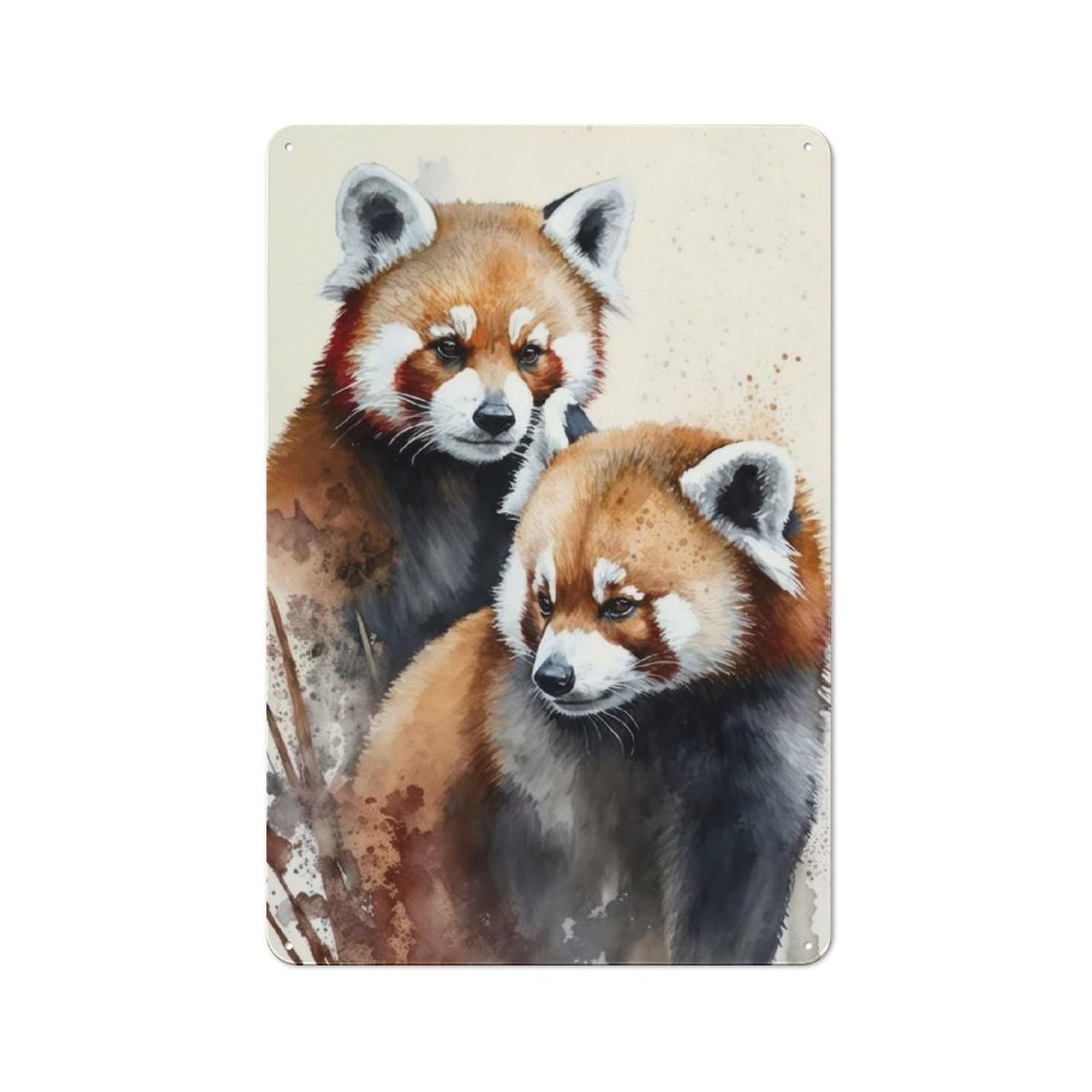 Junmoney Two Red Pandas Watercolor Country Farmhouse Metal Sign 30X20cm, Farmhouse Wall Decor For Dining Room, Cafe, Entryway Or Family Room