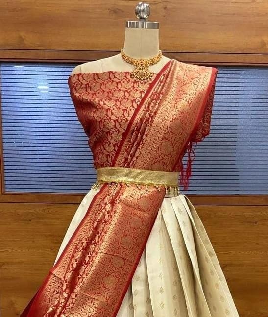 Image of ZITON ARICO MART Women's Indian Traditional Kanjivaram Silk Pure Weaving Lehenga Choli Along With Dupatta And Blouse Piece, Half Saree (Unstitched)