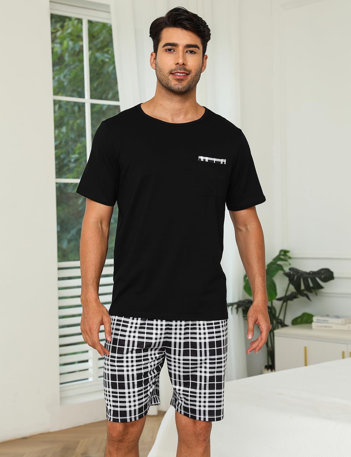 Pyjamas Couple Ensemble Confort Manches Courtes en Coton Doux | Ensemble couple manches courtes coton doux, léger respirant, confort maison, parfait cadeau romantique
