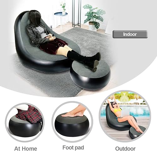 Miniatura 4 de Nevife Sillón inflable con otomana sofá inflable portátil tumbona de aire sofá perezoso para interiores y exteriores