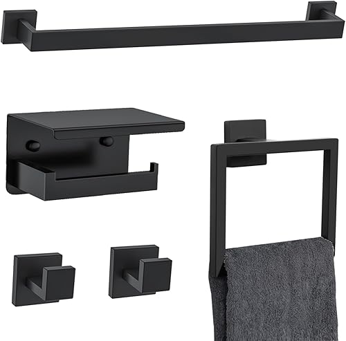 Miniatura 11 de Juego de 10 piezas de accesorios de ferretería de baño negro mate, juego de barras de toalla negras, juego de portatollas de acero inoxidable 10