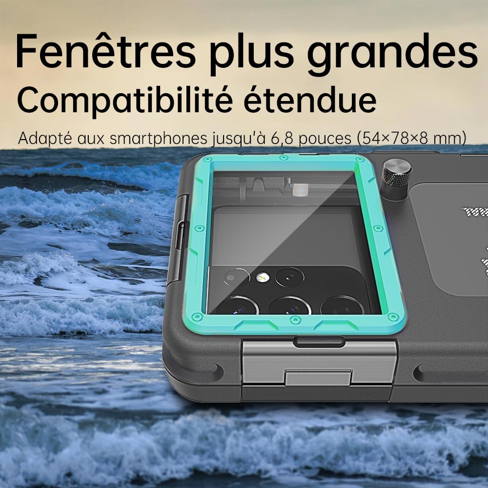 Pochette Étanche Universelle IPX8 - Coque Protection Plongée 15M - Compatible iPhone, Samsung, Huawei, Xiaomi, Oppo, Vivo, LG - Smartphones 4.7-6.8" - Housse sous-Marine (Noir/Bleu-Vert)