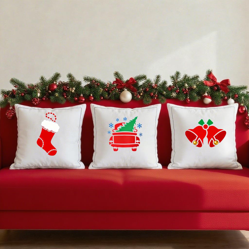 Lot de 30 pochoirs de Noël réutilisables et jetables en plastique de 30,5 cm, motif bonbon, flocon de neige, cerf, cloches de Noël, pour peinture sur bois, artisanat, mur, décoration d'intérieur