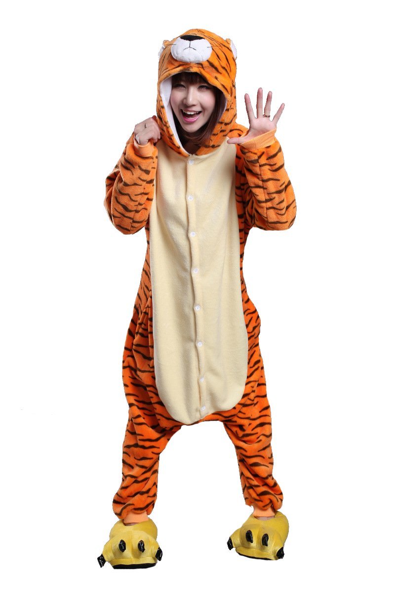 Honeystore Adult Unisex Tiger Pajama Halloween Costume Cosplay Animal One Piece