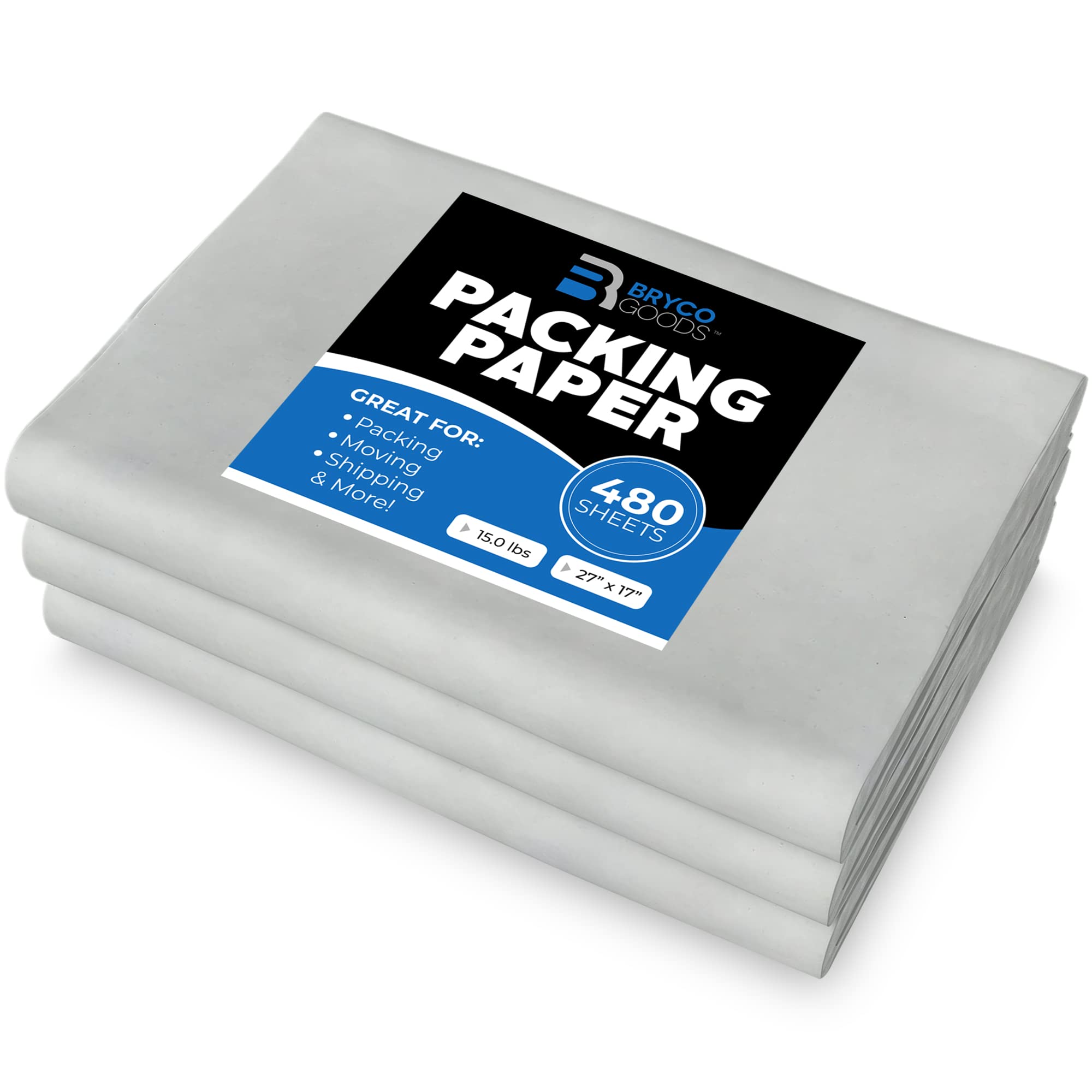 Bryco Goods Packing Paper Sheets for Moving - 15lb - 480 Sheets of Newsprint Paper - Must Have in Your Moving Supplies - 27" x 17"