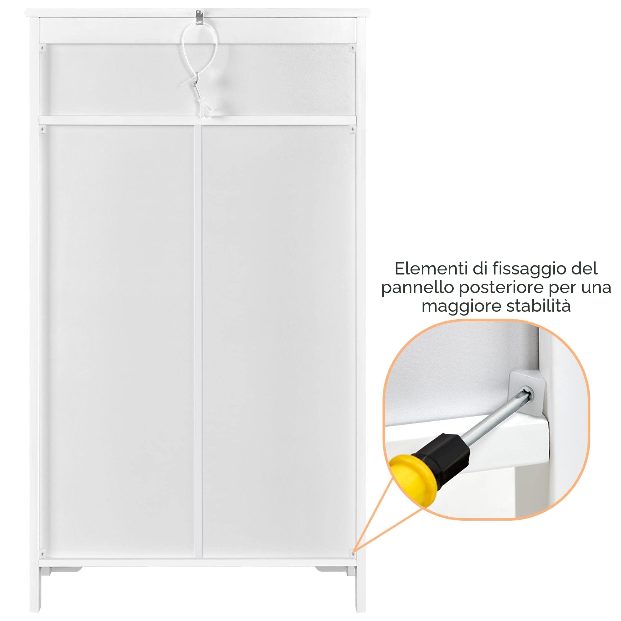 Yaheetech Armadietto Bagno a Terra Mobietto Autoportante Mobile Bagno Portaoggetti Moderno Armadio da Terra con Cassetti e Ante Salvaspazio Salotto Cucina Soggiorno Bianco 60 x 30 x 104,5 cm