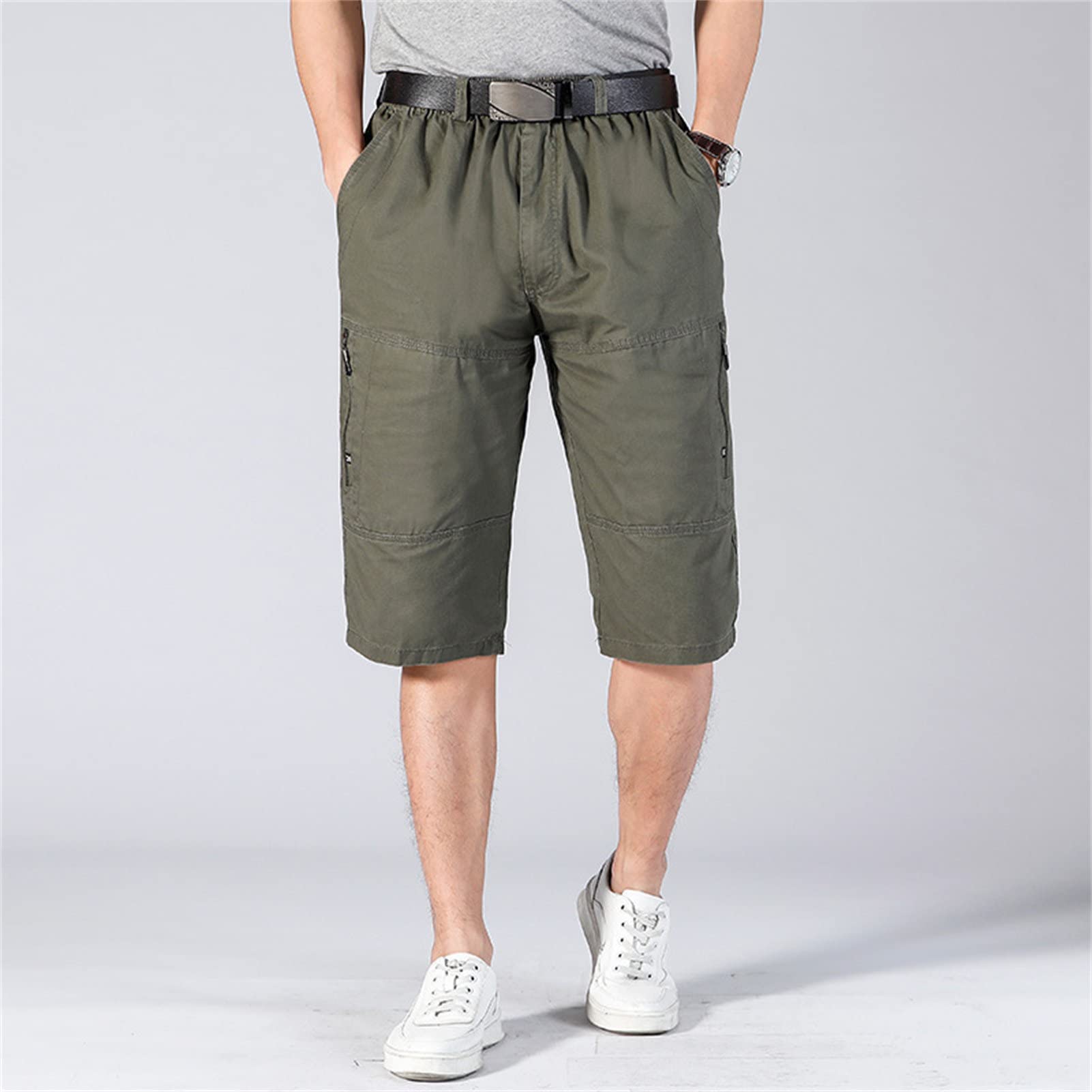 JEKE-DG Men's 3/4 Capri Shorts Outdoor Camping Casualshorts Multi-Pocket Long Shorts (Army Green,XX-Large)