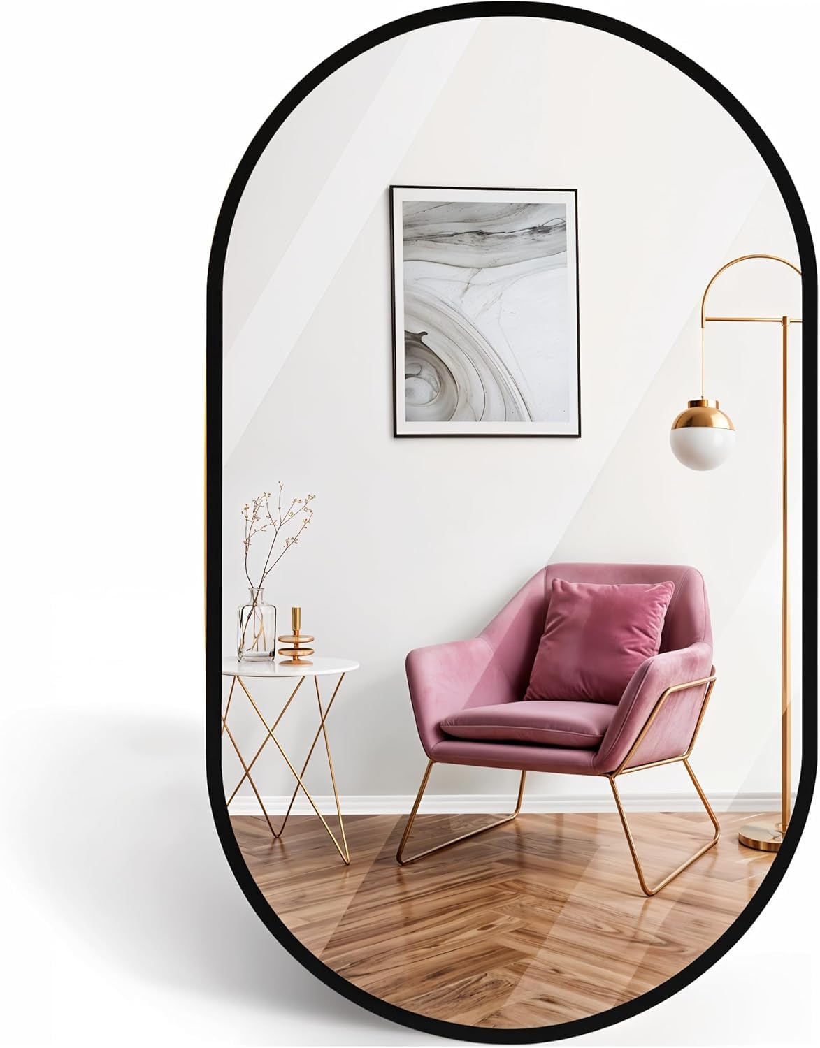 Marctani Espejo Ovalado con Marco de Metal - Espejo Baño Moderno Decorativo