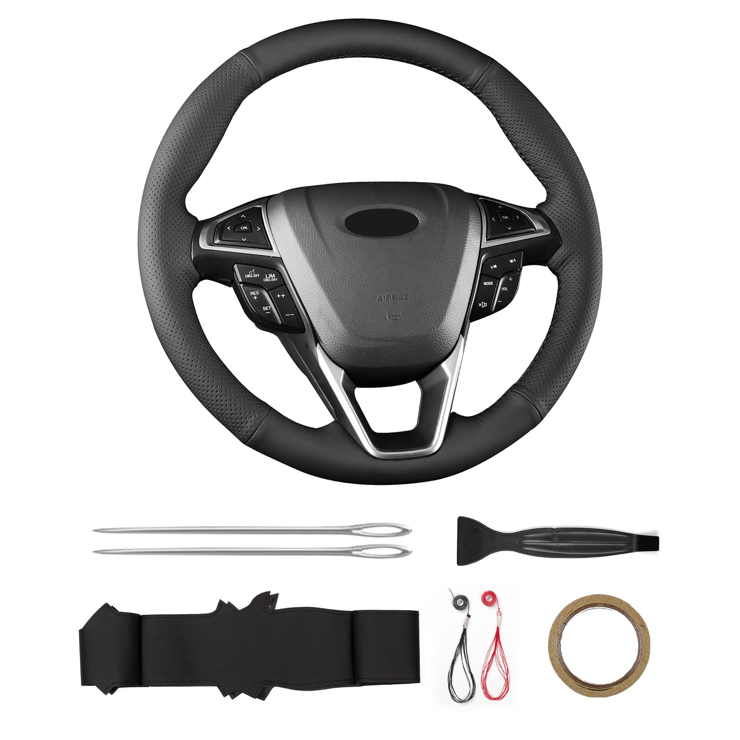 Yeolpise Hand-Sewn Steering Wheel Cover Stitched on Wrap,Fit for Ford Fusion Sedan 2013-2020 / Edge 4dr SUV 2015-2020