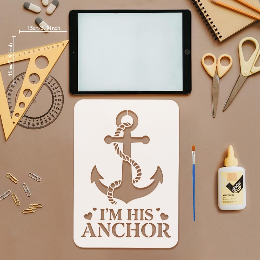 FINGERINSPIRE 8PCS Couple Stencils 5.9x5.9 inch/8.3x11.7 inch with a Brush King Queen Stencils Anchor Ship's Wheel Stencil Heart Drawing Templates for Wood Walls Fabric DIY Home Valentine's Day Decor
