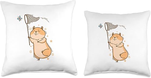 Miniatura 3 de Hamster Animal Rodent Pet Cage cute fur hamster Hamster catching Butterfly with a Landing Net Throw Pillow 16x16 Multicolor