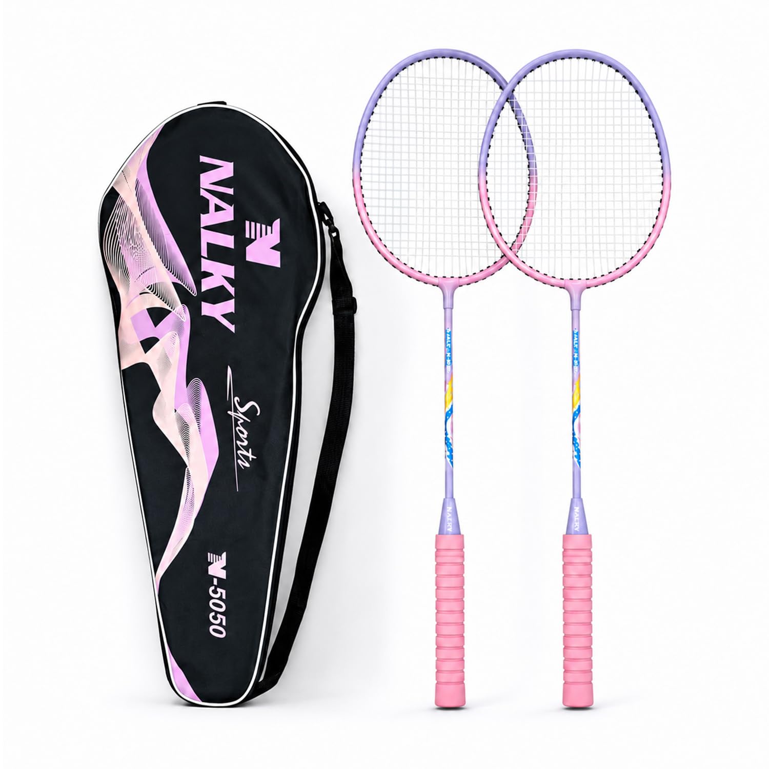 Wide Body Aluminium Badminton Racket Set of 2 for Men & Women | Racquets with High Tension Strings | Indoor & Outdoor Racket with Carry Bag | Macaron Purple & Pink-image-17