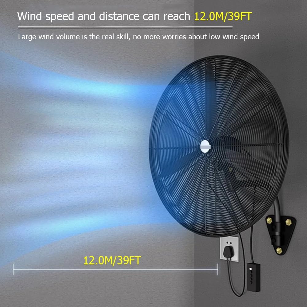 Ventilador Industrial de Pared con 3 velocidades, inclinación Ajustable, Ideal para Taller, Garaje, Patio, hogar o Uso Comercial, 500 mm