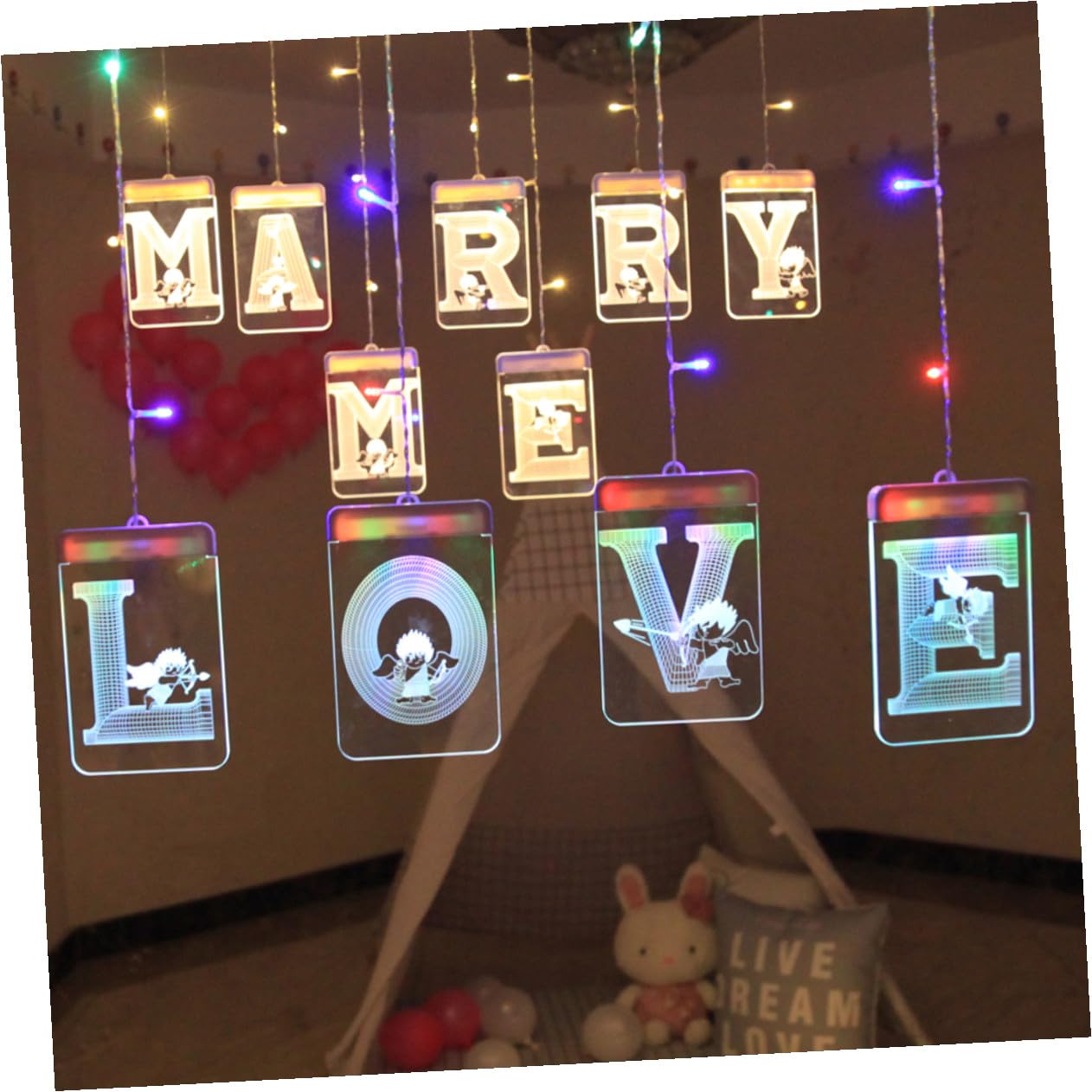 Veemoon LED Lichterkette Marry Me USB Betrieben Flammenlose Warme LED Dekoration Langlebige Tisch und Partybeleuchtung für Heiratsantrag und Hochzeit