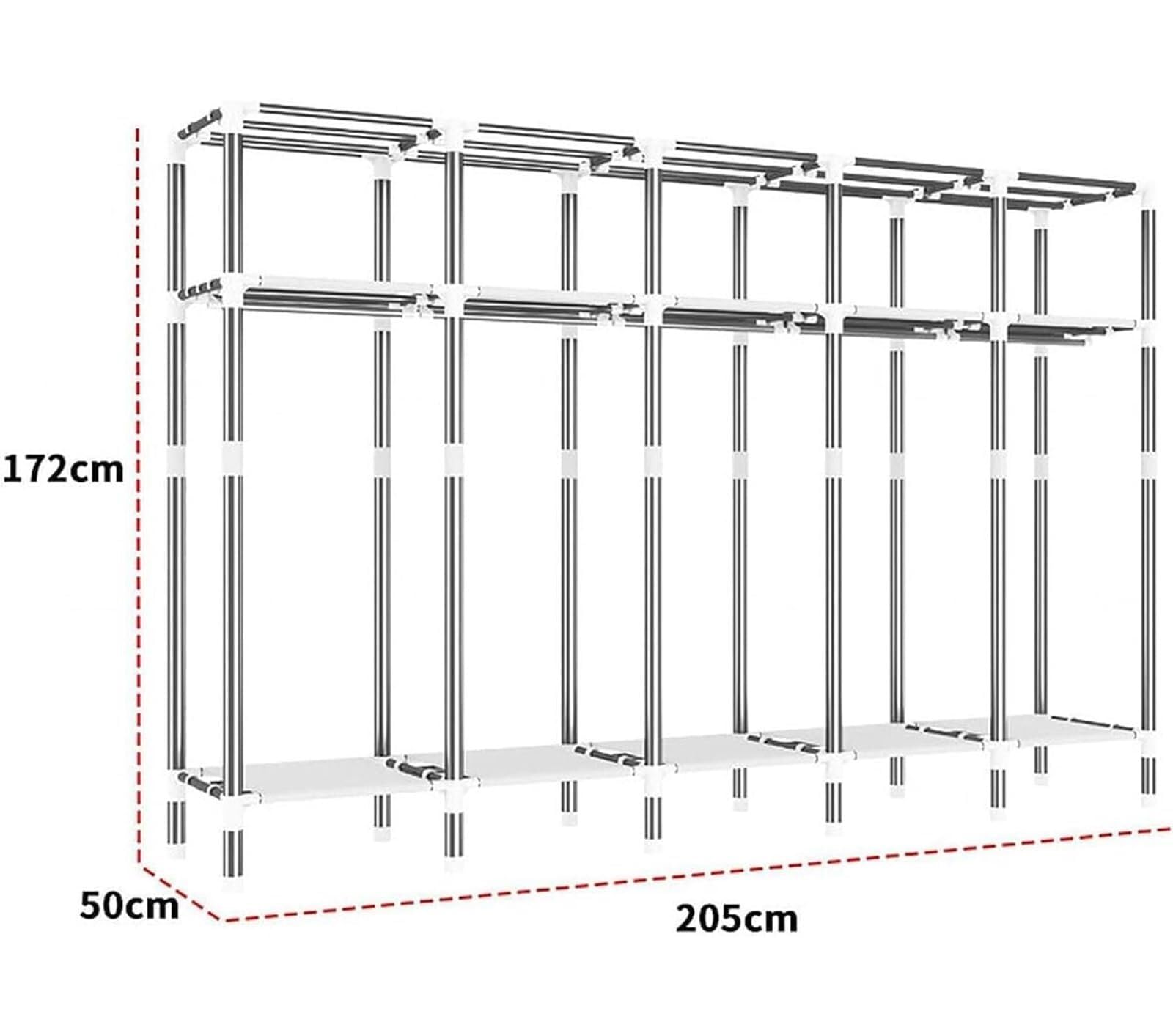 Płócienny organizer do szafy z metalowym stojakiem na ubrania, do sypialni, półek do przechowywania, wolnostojący system szafy z drążkiem do zawieszania (50 x 172 cm)