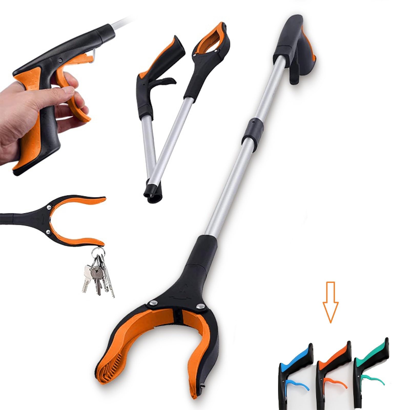 32" Grabber Reacher Tool, Foldable Reacher Grabber Pickup Tool with 360° Rotating Jaw & Magnet, Heavy Duty Pick Up Stick Grabbers for Seniors, Lightweight Grabbers
