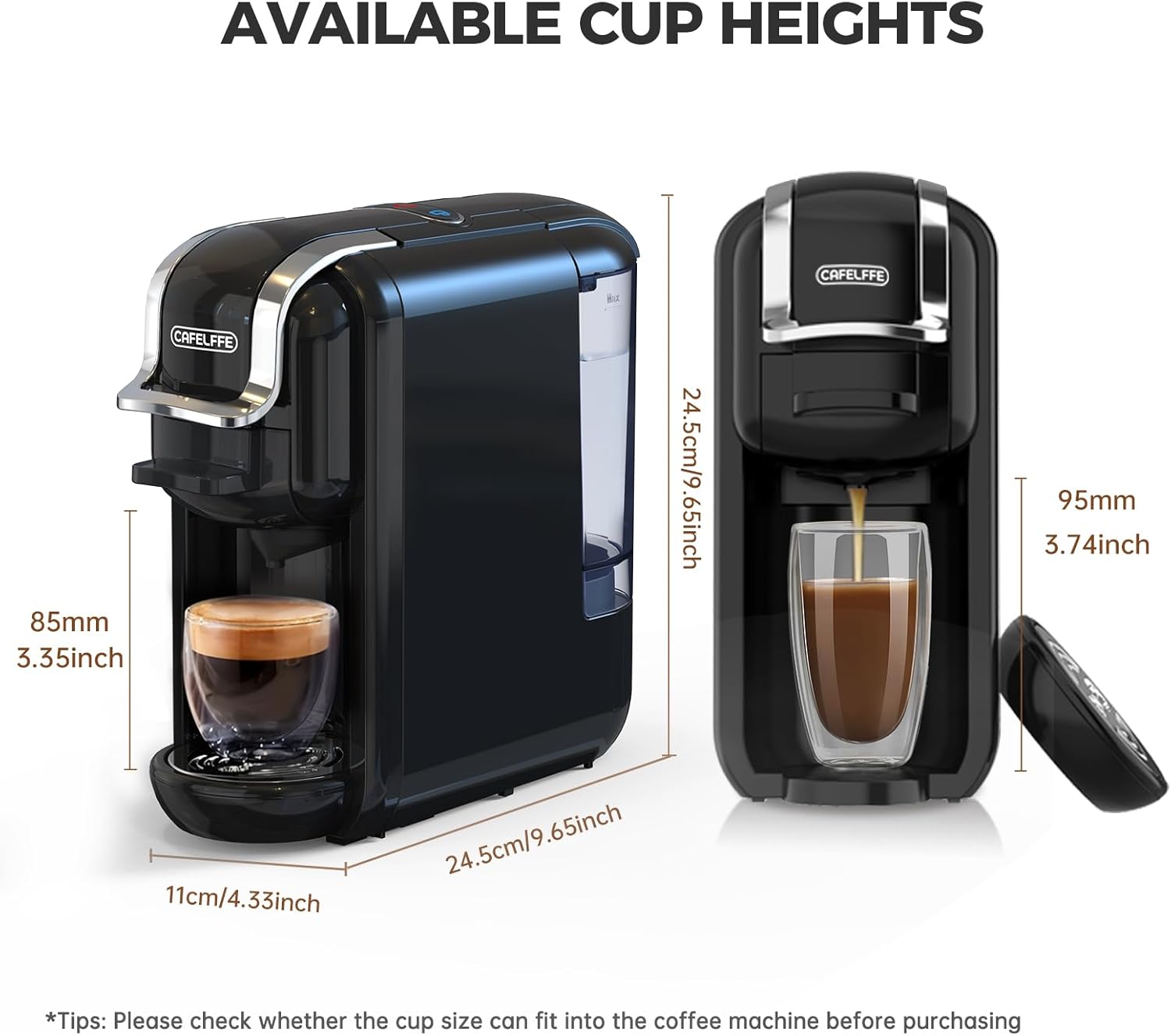 Available cup heights for CAFELFFE MK-603 coffee maker.