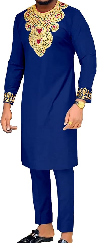Amazon.com: Conjunto de 2 piezas de ropa africana para hombre, camisas  bordadas y pantalones Ankara para bodas y noches : Ropa, Zapatos y Joyería