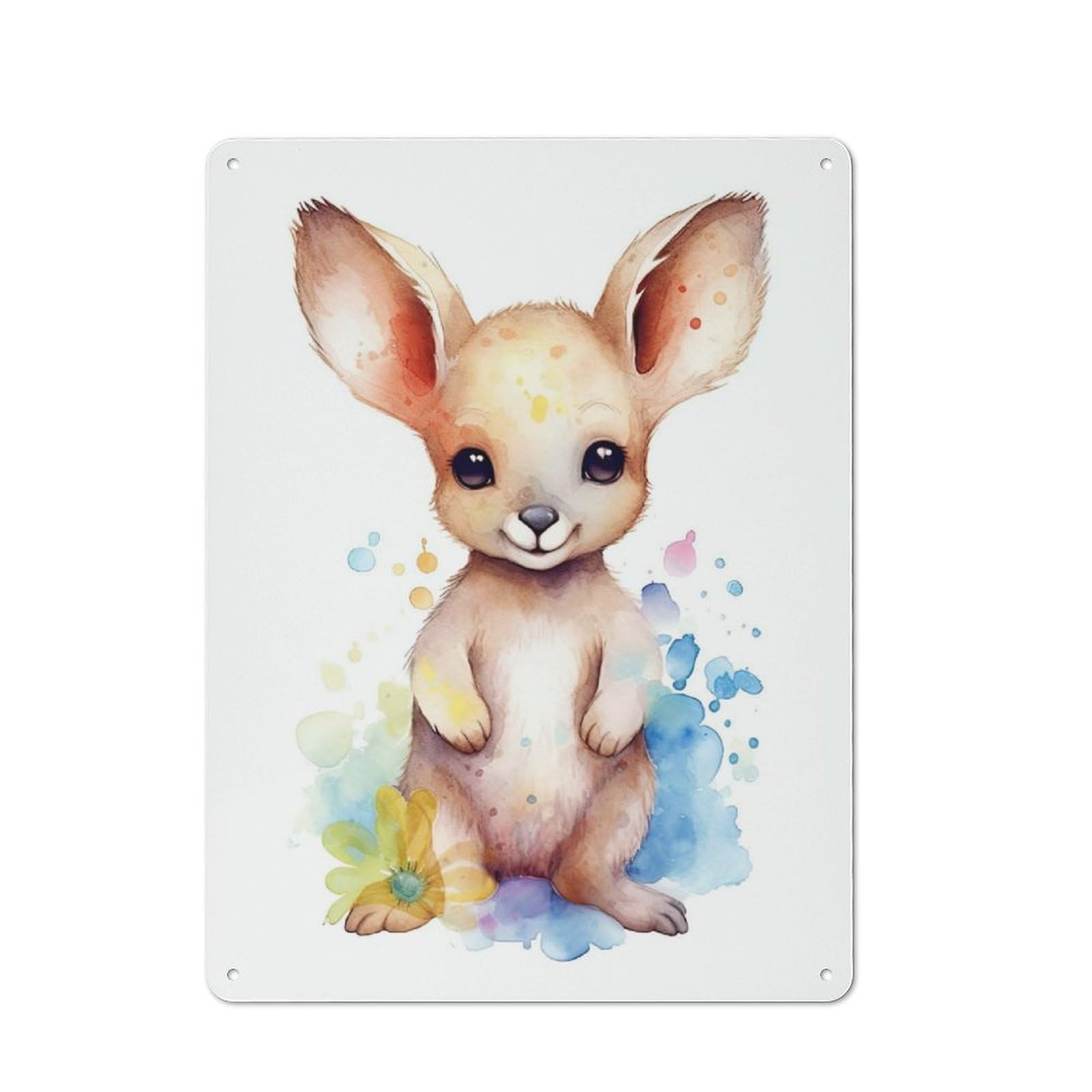 Nostalgic Decorative Tin Plaque 40x30cm Featuring Watercolor Baby Kangaroo, Classic Pub Decor for Cafe, Pub, Workshop Or Home Bar