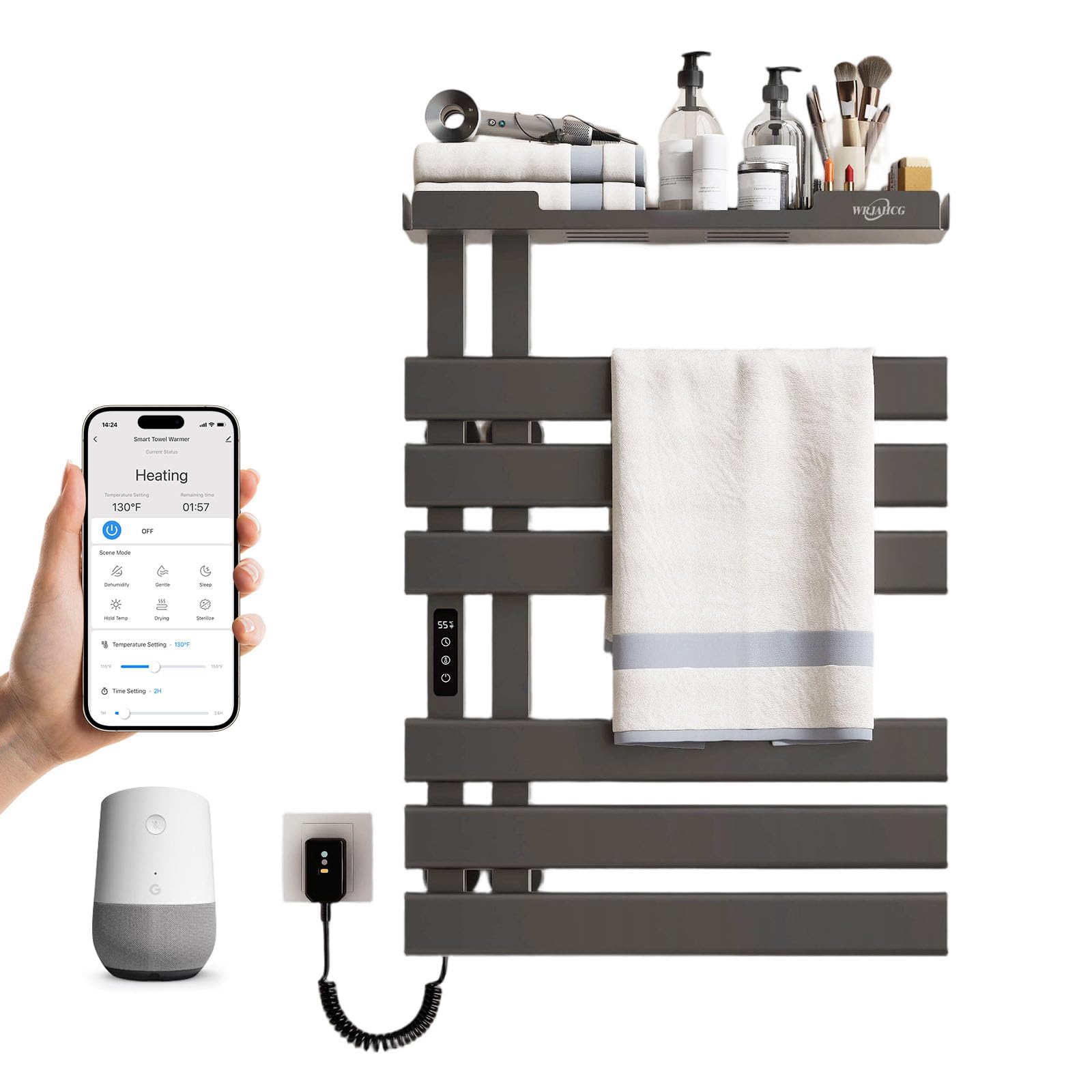 WRJAHCG Porta Asciugamani Bagno da Parete Controllo Vocale,Scaldasalviette Elettrico Bagno Smart WiFi,Termoarredo Elettrico Bagno con Timer E Termostato,Termosifone 6 Barre,197W,Grigio