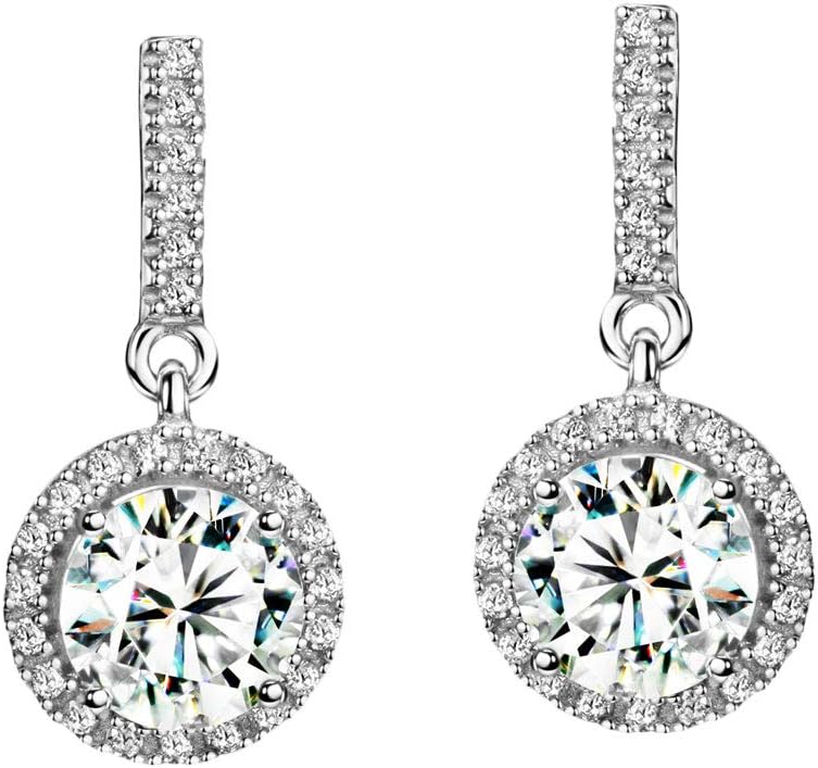 Michooyel S925 Brilliant Round Halo Diamond Bridal-style Drop Earrings Cathedral Cubic Zirconia Dangle Earrings Sterling Silver For Women, Gemstone, Cubic Zirconia