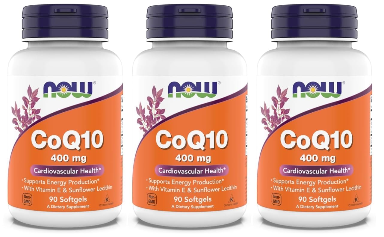 NOW Foods Supplements, CoQ10 400 mg, Pharmaceutical Grade, All-Trans Form Produced by Fermentation, 90 Softgels (Pack of 3) 90 Count (Pack of 3)