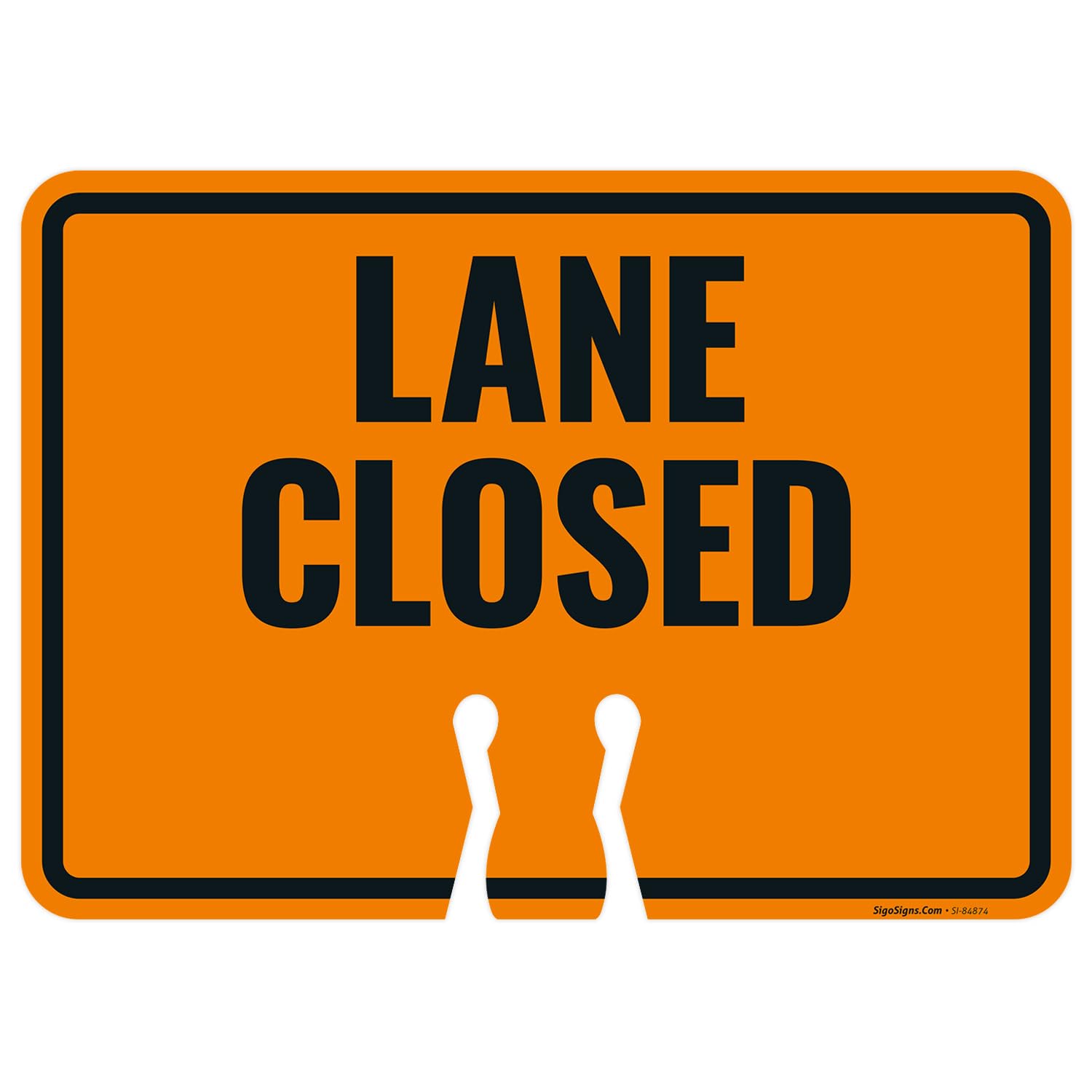 Lane Closed Cone Top Sign, Double Sided, Standard Size 10x14 Inches Plastic, Made in USA by Sigo Signs