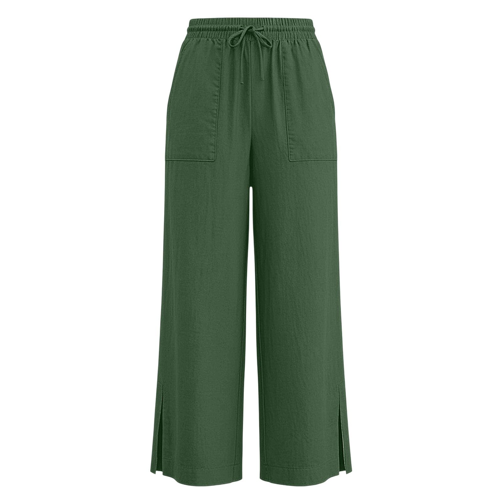 Pantalon en Lin Fille Été Fluide Léger Large Pantalon avec Poches Taille Haute Chic et Elegant Coton et Lin Sweatpants Taille Élastique Décontracté Fluide Ample Respirant pour Enfants 4-14 Ans