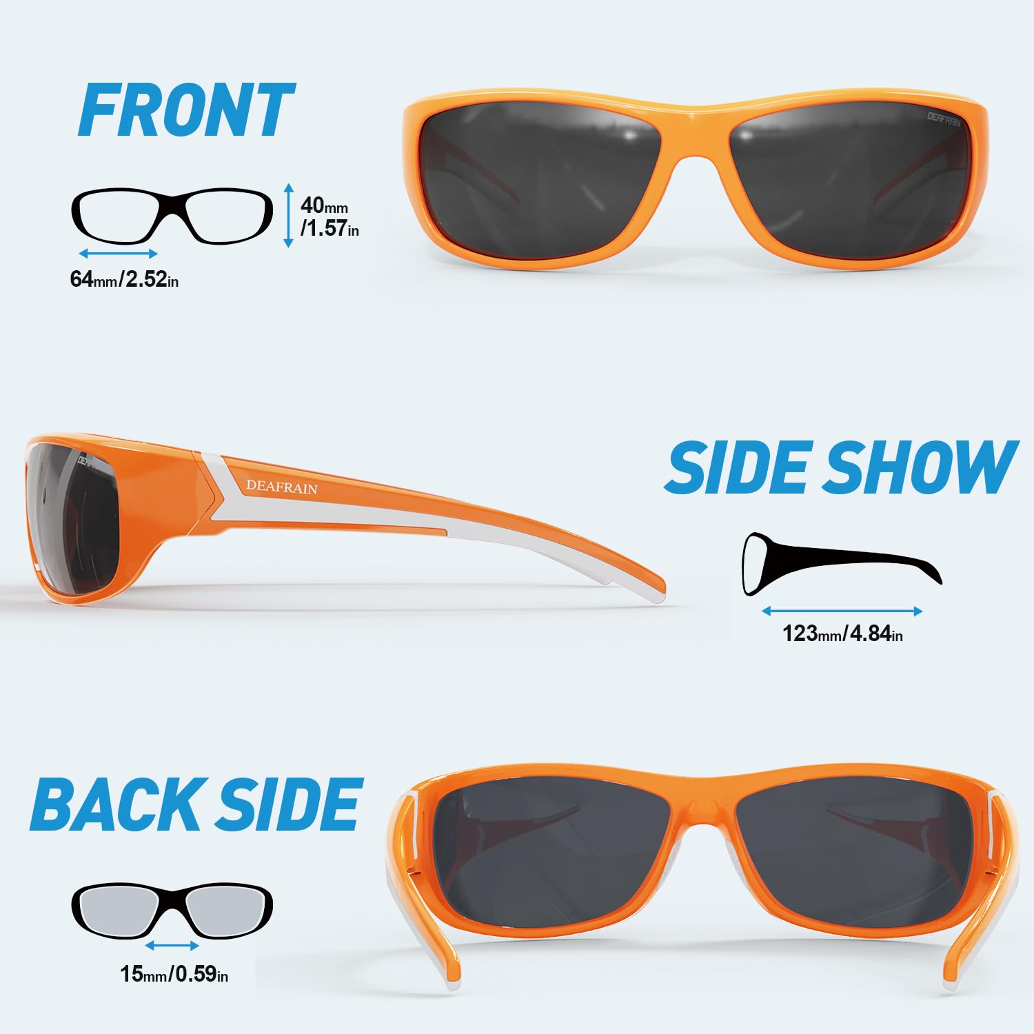 DEAFRAIN Occhiali da sole sportivi polarizzati per uomini e donne per guida pesca ciclismo corsa golf arancione occhiali avvolgenti con protezione UV400, Montatura: arancione brillante. Obiettivo
