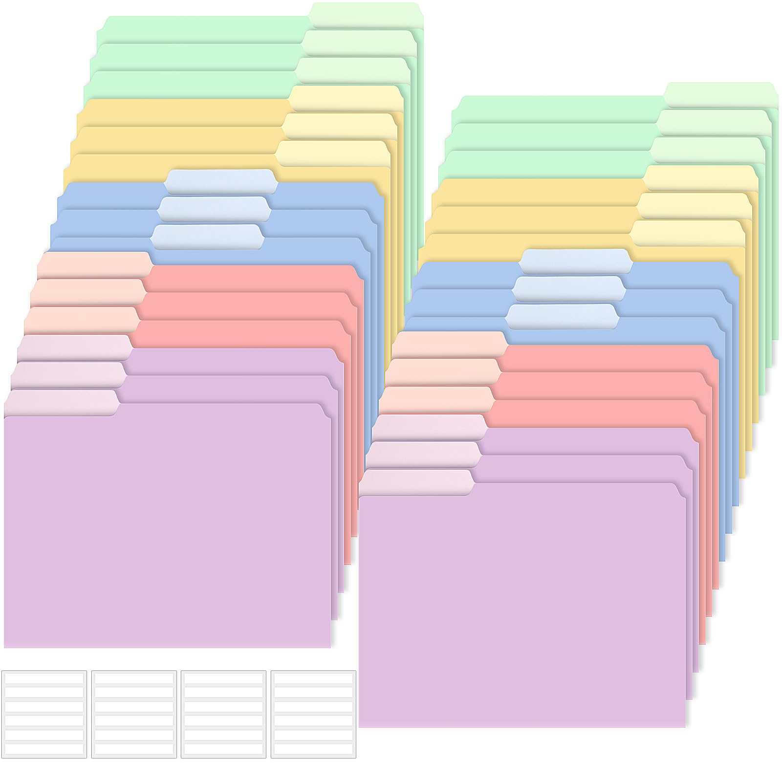 100 Pcs Plastic Manila File Folders Letter Size Waterproof 5 Colored 1/3 Cut Tabs Folders with Sticky Labels Plastic Folders 11.6 x 9 Inch File Folders for School Office
