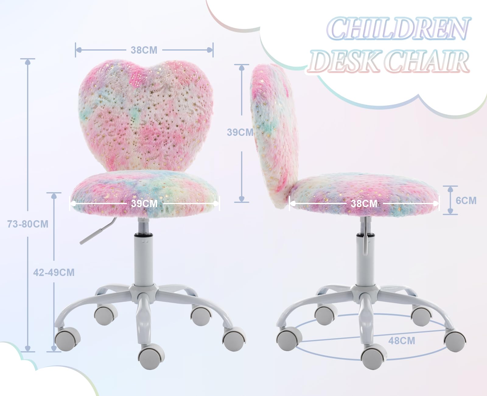 Ya-Home Chaise de Bureau Jolie pour Filles Chaise Bureau Enfant en Fausse Fourrure Fauteuil Bureau pour Filles avec Pied Pivotant, Coloré