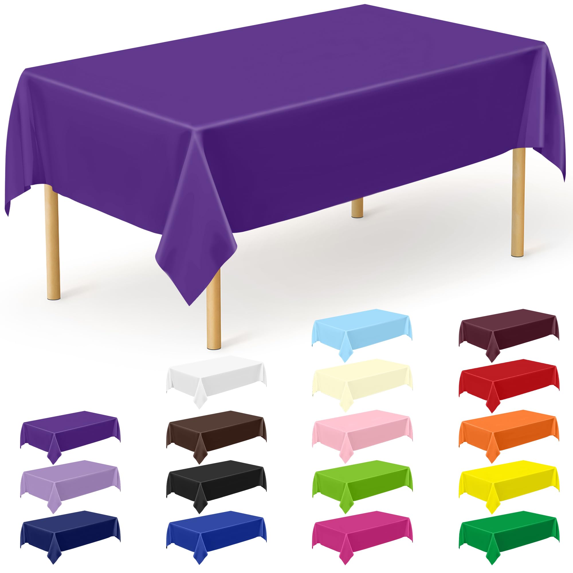 QZYL 12 PCS Purple Plastic Tablecloths, 54 in x 108 in Dinner Table Cloths, Rectangle Table Cover for Birthday Party Family Gathering Wedding