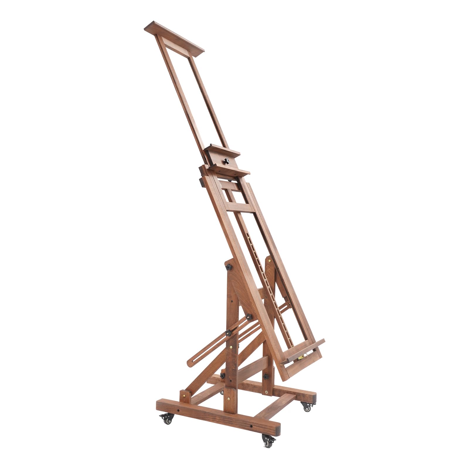 Sztaluga drewniana, regulowana 140-300 cm, duża sztaluga z kółkami, malowanie poziomo i pionowo, do malowania, artystów, dorosłych, obciążenie 10 kg (kolor retro)