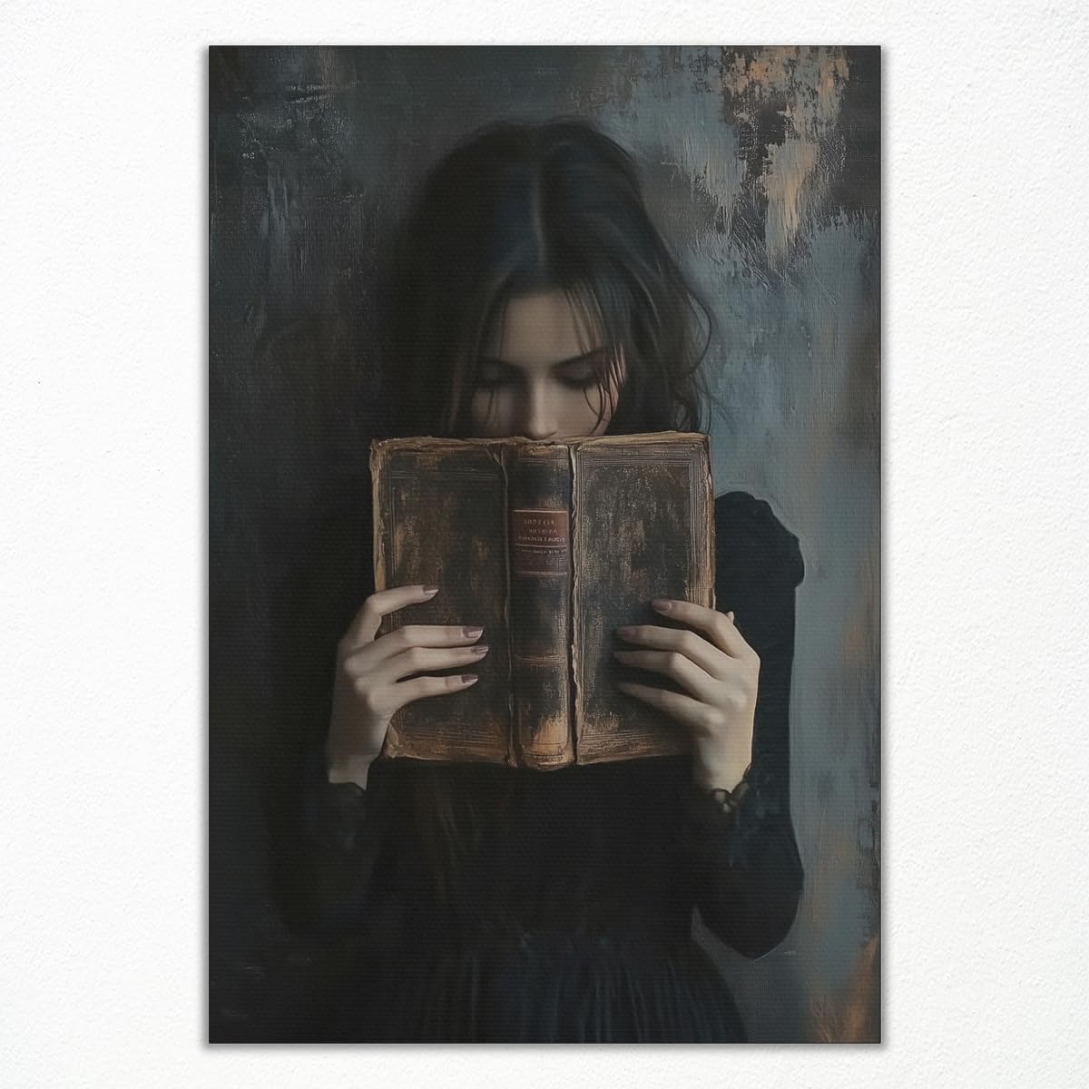 Dark Book Reading Canvas Wall Art, Victorian Woman Bookish Poster, Dark Academia Reading Nook Painting, Moody Picture for Library Corner Wall Decor, Book Lover Gift Gothic Print 12x16in Unframed