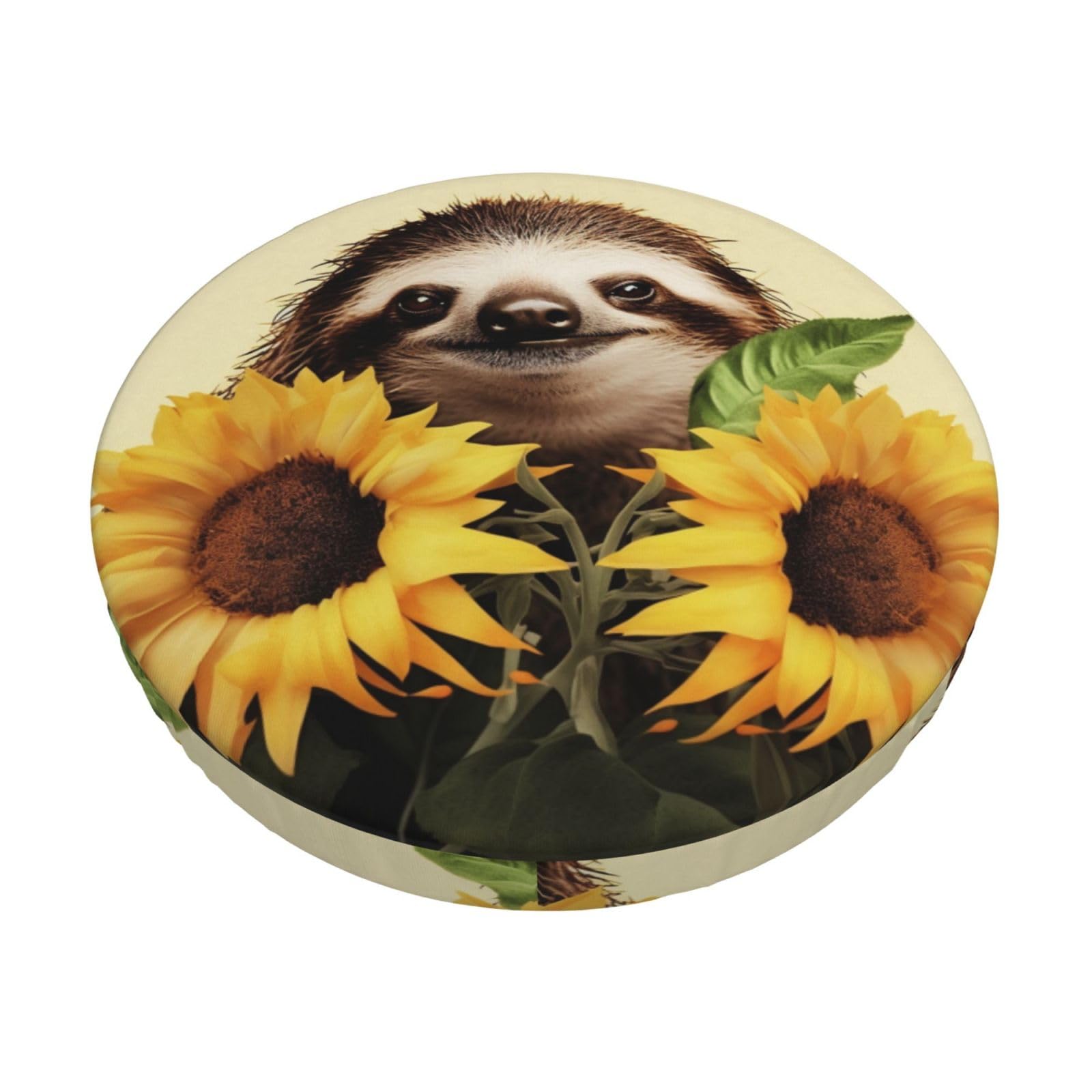 Fodpand Black Sloth Sunflower Stool Covers Round 13 Inch, Stretch Round Bar Stool Seat Covers Washable Dustproof Stool Cushion Slipcover Soft Velvet Bar Chair Covers With Elastic Band
